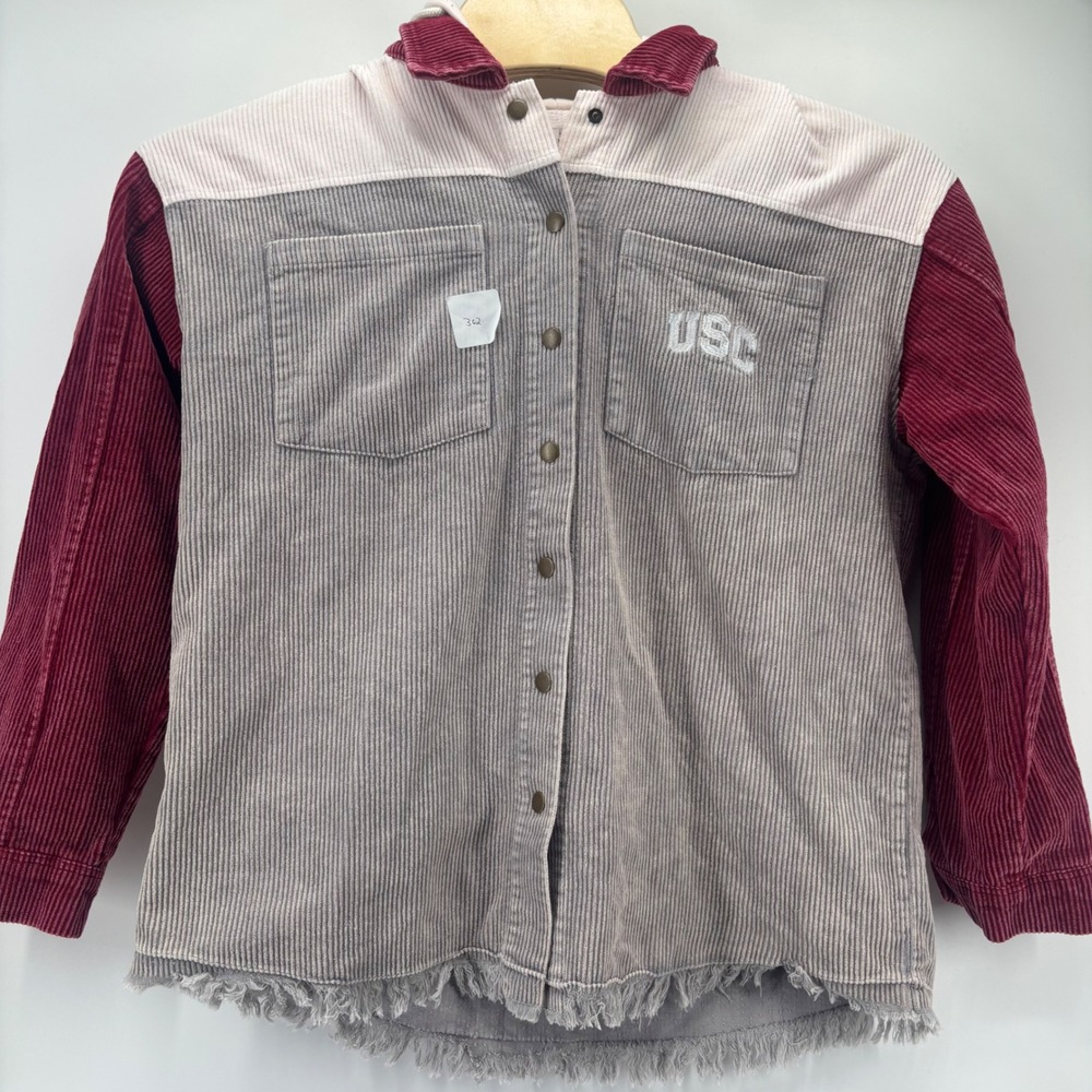 Gameday Couture USC Trojans Hooded Corduroy Shirt Women L Colorblock NWT New
